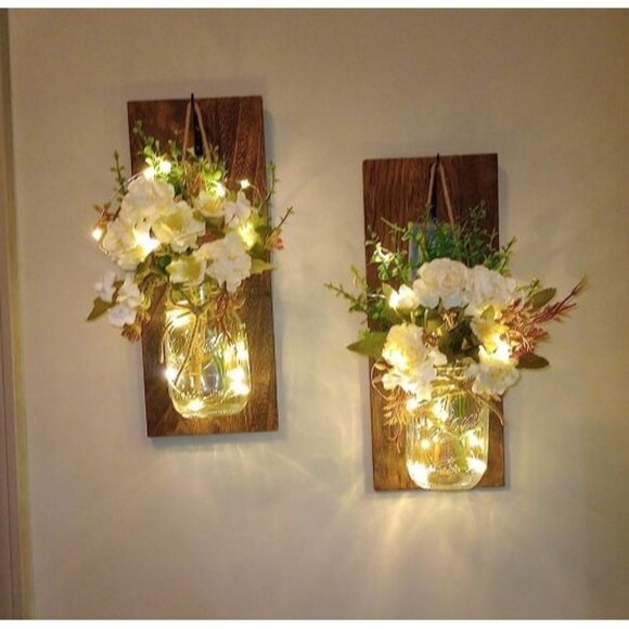 Set of 2 Quart Mason Jar Sconces, Mason Jar Wall Decor  New Rustic Wall Sconces Mason Jar Sconces Handmade Wall Art Hanging Design